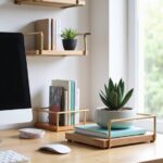 organized workspace desk risers