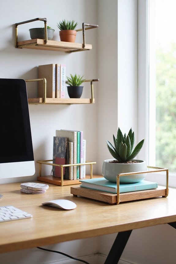 organized workspace desk risers