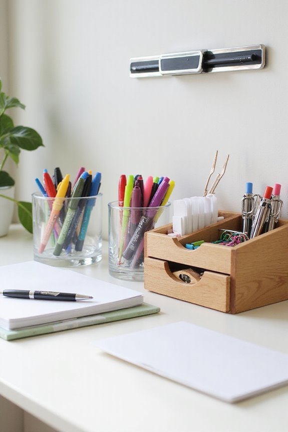 organizing pens and supplies
